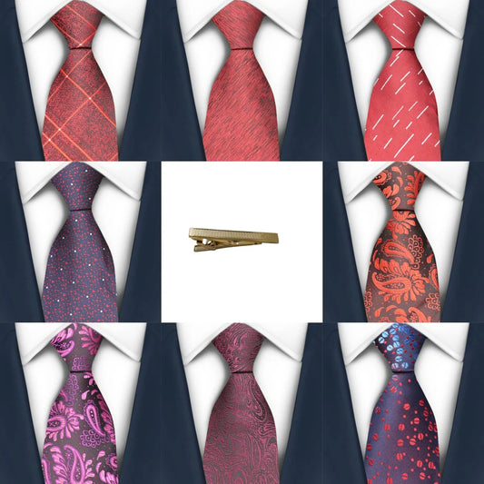 Men's Red Purple Plaid Tie stripe Handmade Woven Fashion Business Tie Geometric Style Polyester Silk Material for Wedding