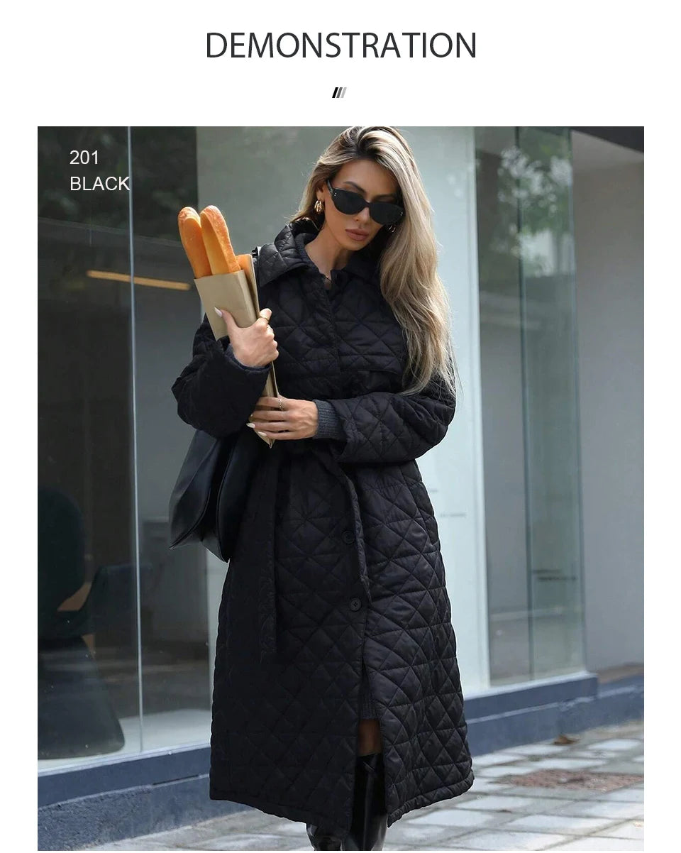 Conciso Women's Coat Spring Autumn Solid Color Lapel Gathered Waist Office Versatile Parka Long Belt Diamondback Jacket M25002