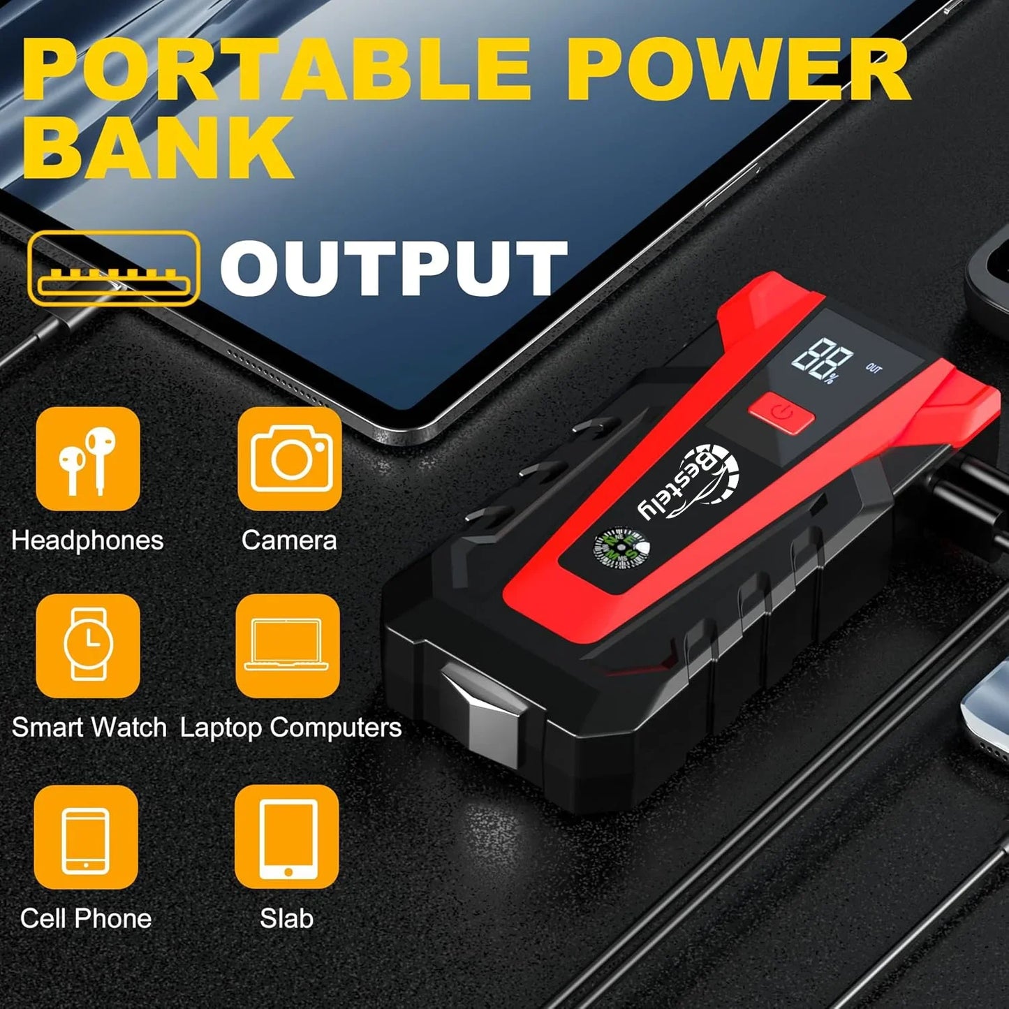 Latest 12v Car Battery Jump Starter,3000A Peak Jump Starter Battery Pack,Portable Jump Box with Full LCD Screen & LED Light &USB