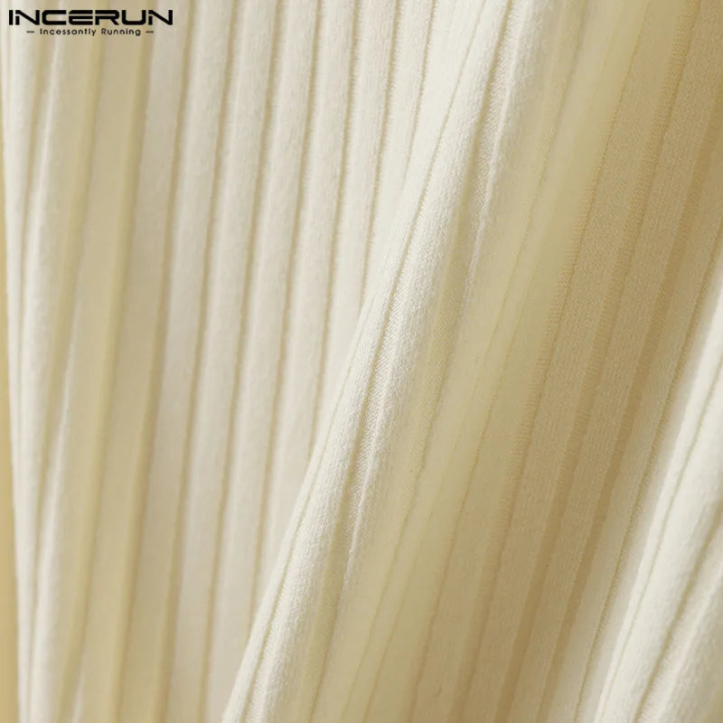 INCERUN Tops 2024 Korean Style New Men's Knitted Pit Strap Vests Summer Casual Streetwear Personality Sleeveless Tank Tops S-5XL