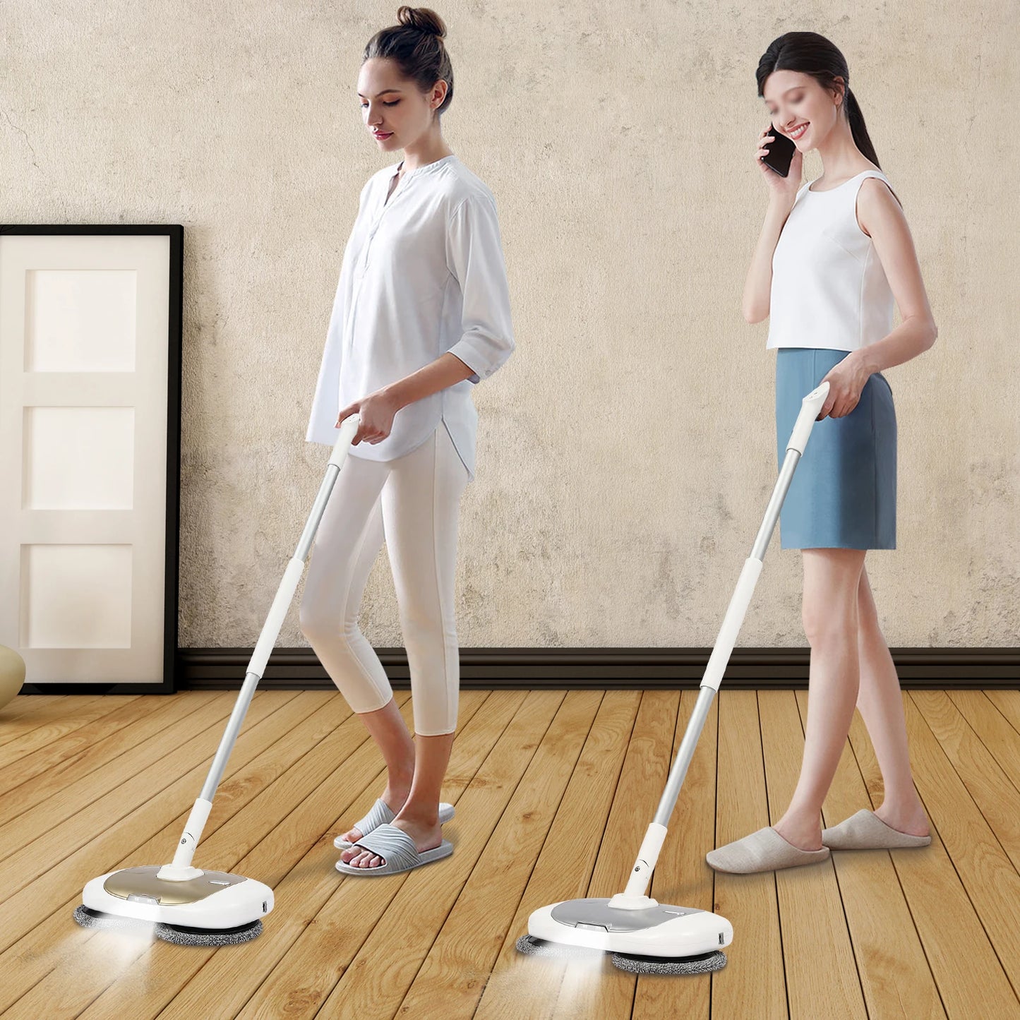 Cordless Electric Spin Mop and Bucket Set Mops Floor Cleaning Tools 150RPM Spin Mop with 400ML Water Tank for Door Windows Floor