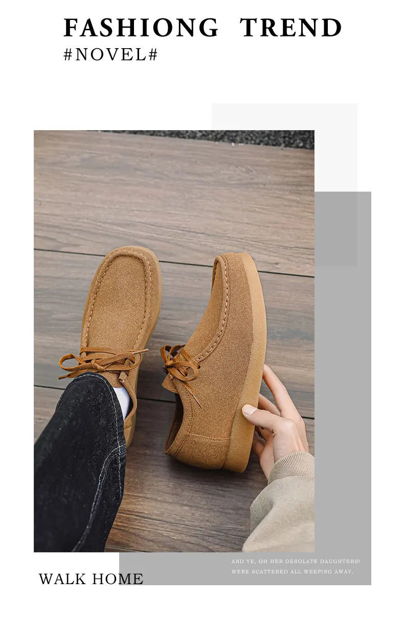 Retro Handmade Men's Casual Shoes Low Top Velvet Surface Smoke Rubber Spring Autumn British Style Flat Heel round Toe N-1
