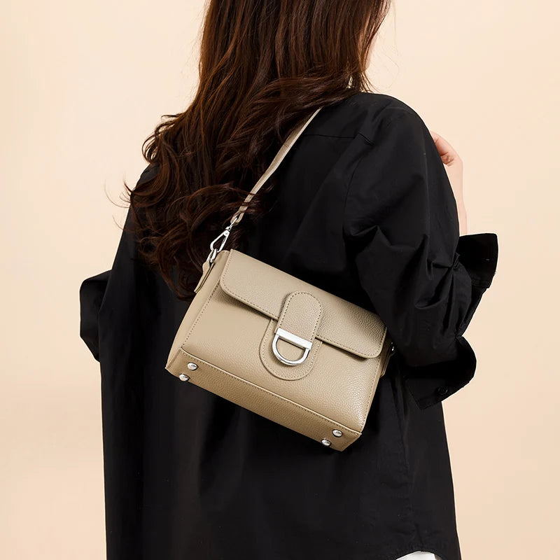 Luxury Brand Genuine Leather Handbag Women Fashion High Quality Solid color Cow Leather Shoulder Crossbody Bag Female Tote Bags