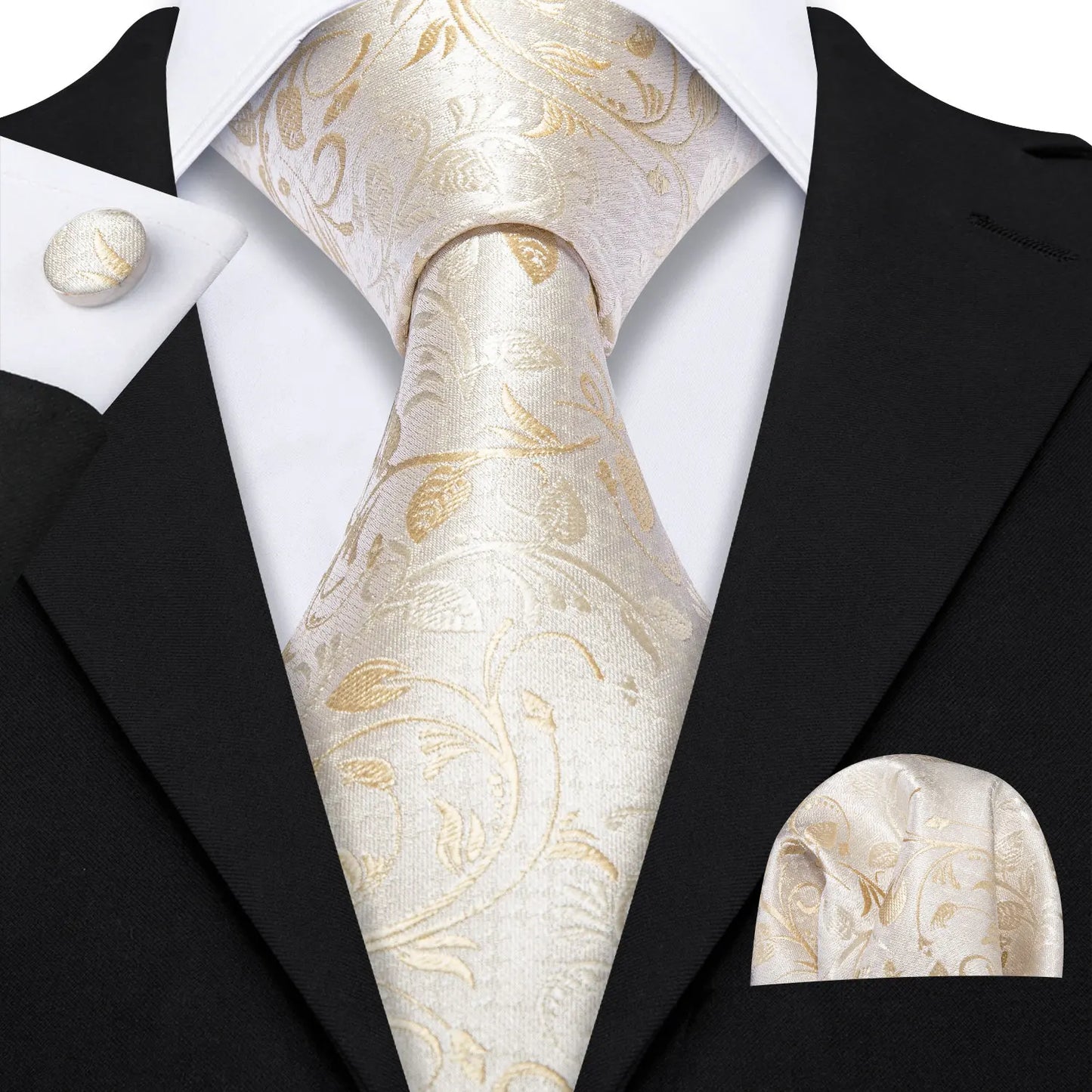 Barry.Wang Orange Brown Silk Mens Tie Hanky Cufflinks Set Gold Coffee Jacquard Designer Necktie For Male Wedding Business Party