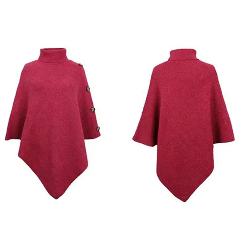 Fashion Winter Women Turtleneck Irregular Loose Pullover Shawl Cape Sweater Solid Color Autumn Knitted Long Tops Casual Clothing