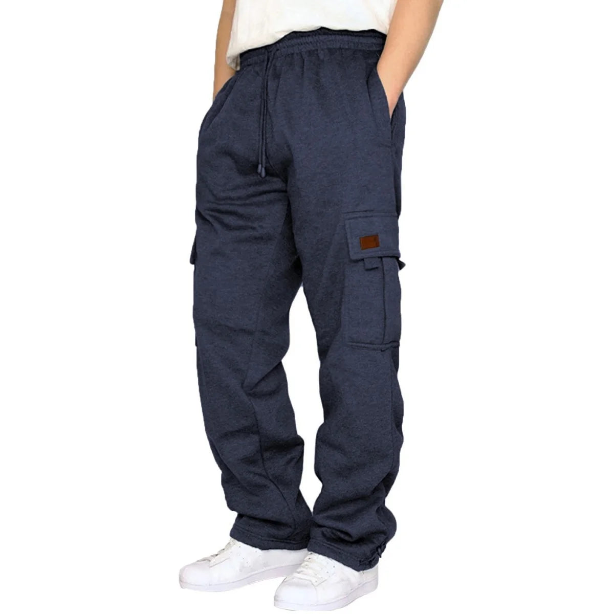 Men's Fashionable Work Pants With Winter Insulation, Multiple Pockets, Drawstring Fastening, Warm And Loose Casual Trousers