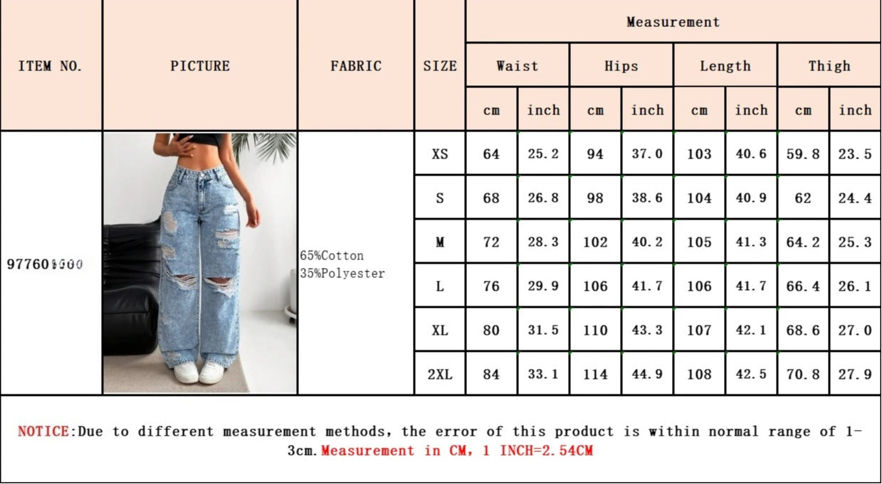 Women's Ripped Boyfriend JEANS Straight Wide-Leg Denim Pants Stretch Holes Denim Trousers Pocket Comfortable High Waist Pants