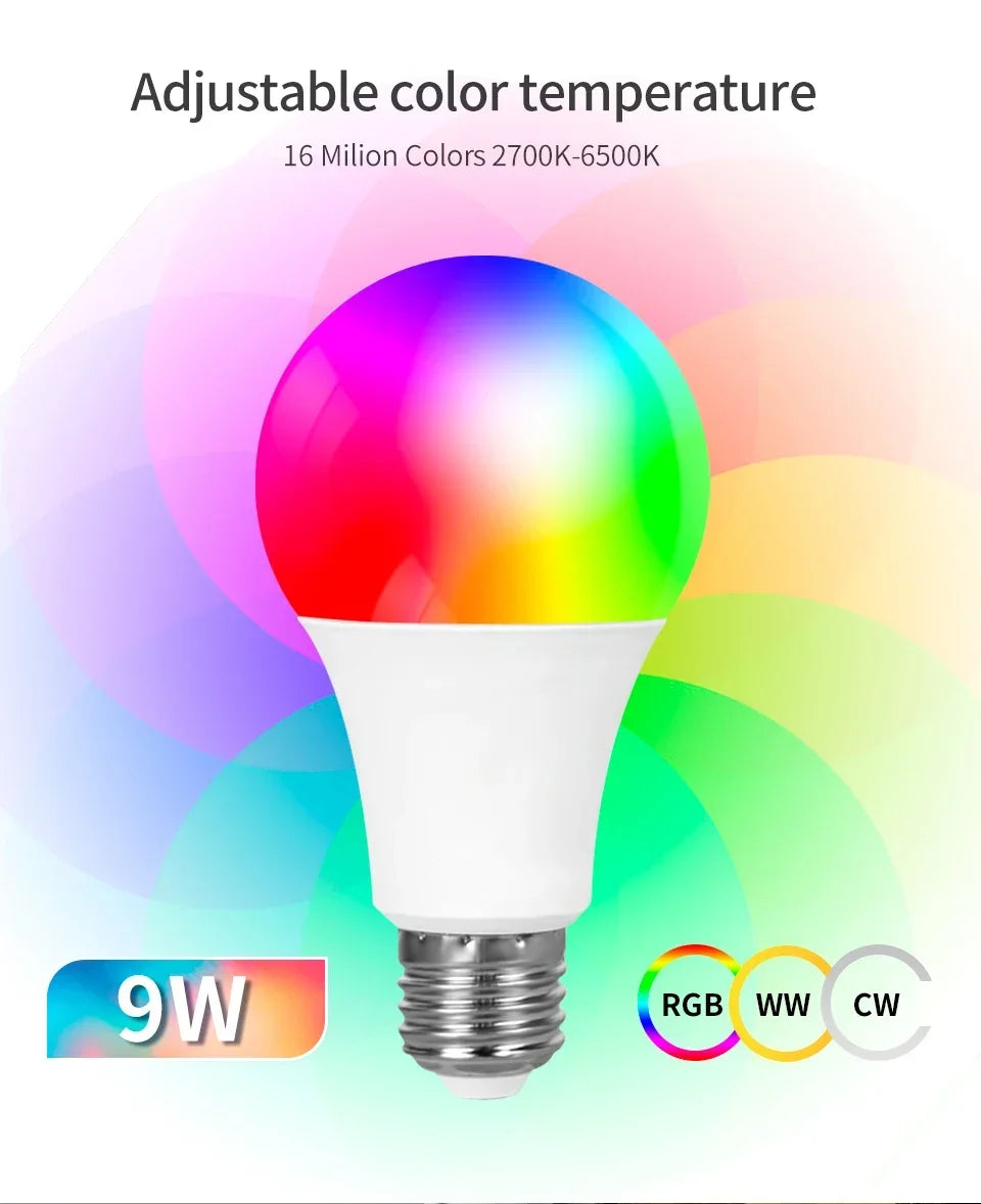 E27 Smart Bulb Tuya Bluetooth Smart Light Bulbs LED Lamp RGB 9W 15W 220V Smart Life APP Control LED Bulb Smart Home Automation