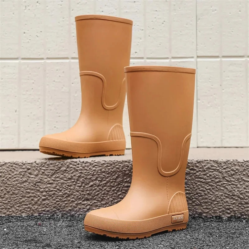 Women's High-Top Rain Boots Spring Autumn Waterproof Slip-Resistant Long Tube Shoes for Outdoor Work PVC Material Knee-High