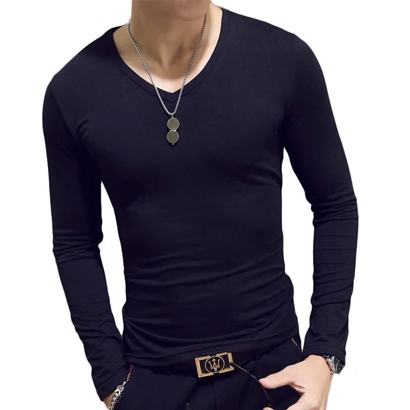 Spring Autumn Period Long Sleeve Cultivate One's Morality Men's T-shirt O-neck Solid Polyester T Shirt Men Red Blue Black