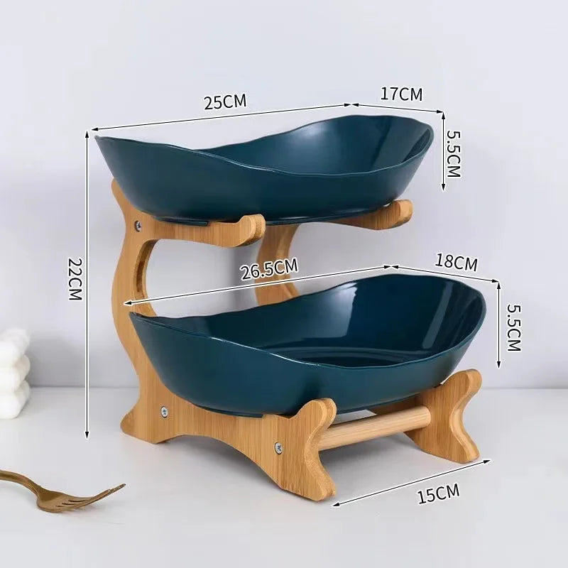 Partitioned Wooden Serving Tray, Natural Bamboo Snack & Fruit Platter for Kitchen Table, Perfect for Party, Family, Housewarming