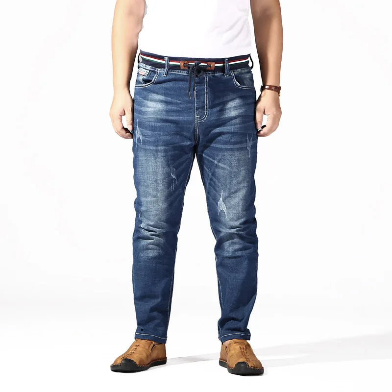 Elasticated waist oversized stretch jeans male plus size loose big man trousers 13xl 14xl  big yards 190KG