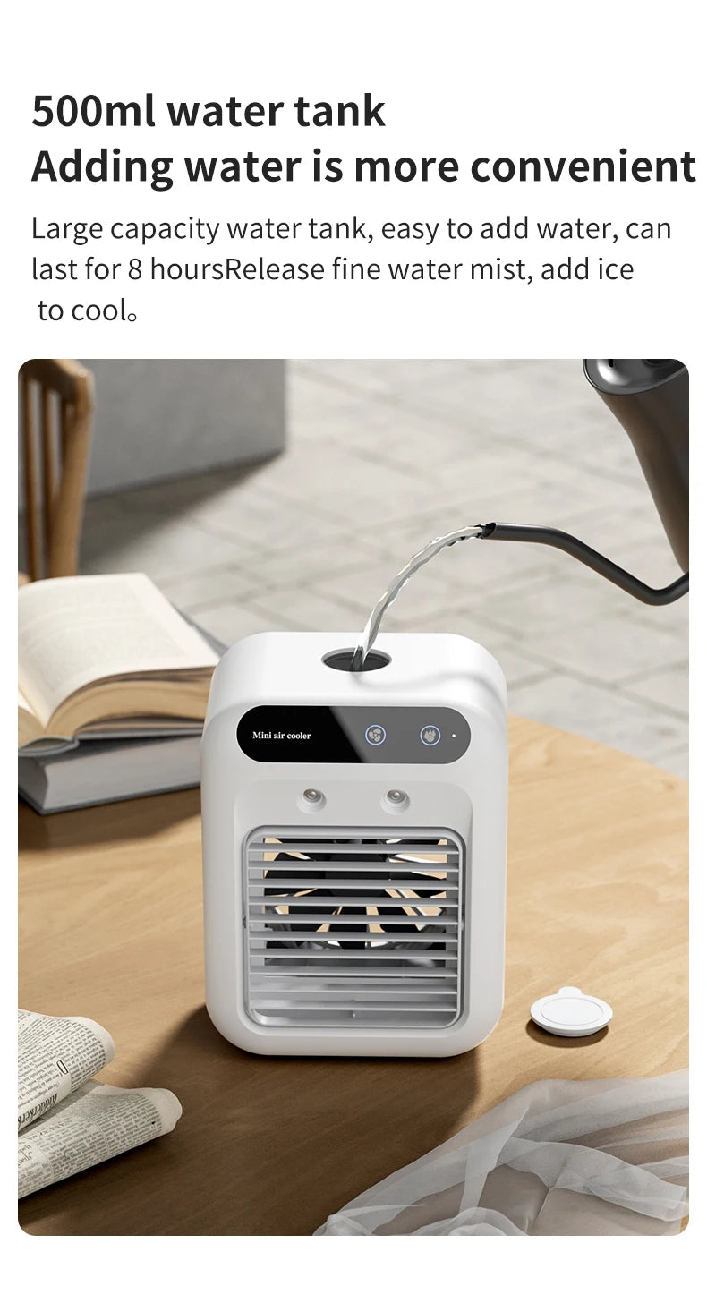 Desktop Air Cooler Personal Portable Fan with 2-Speeds Evaporative Air Cooler with 0.5L Water Tank Portable Cooler Fan for Home