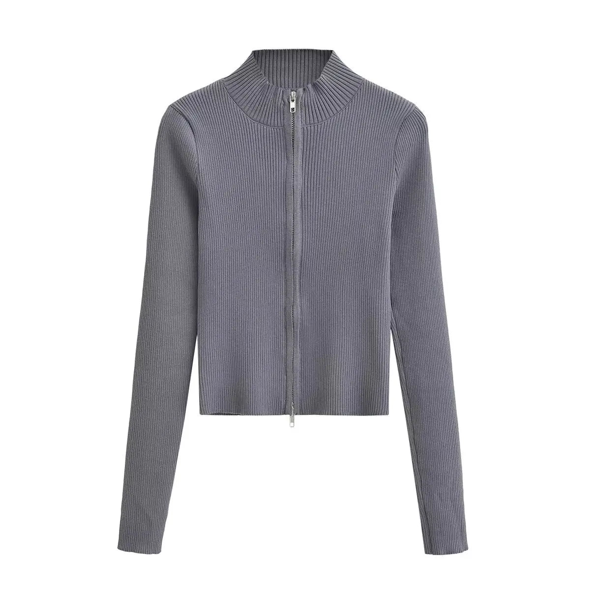 Slim Fit American Style Knitted Cardigan Women's Double Zipper Open Front Pure Desire Autumn Fashion Outerwear BM Style