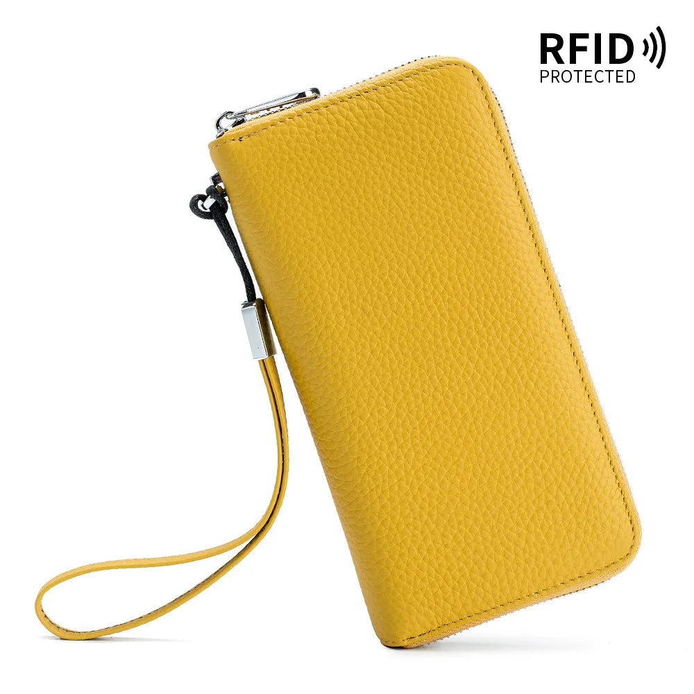 RFID Function Wallet for Women Geniune Leather Luxury Design Long Zipper Handbags Cowhide Card Bags Female Fashion Purse