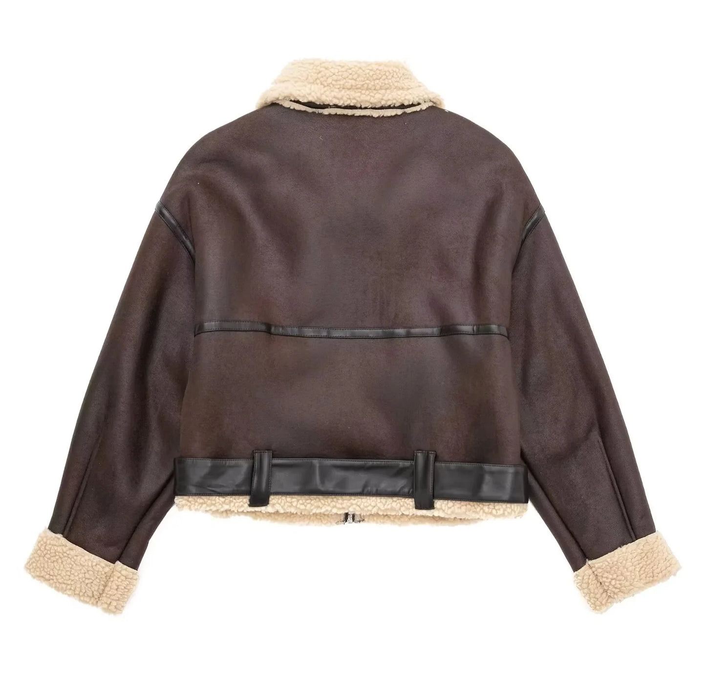 Winter Women's Belted Short Jacket Windbreaker Coat Fashion Retro Warm Thickened Long Sleeve Zipper Mujer Roupa Street