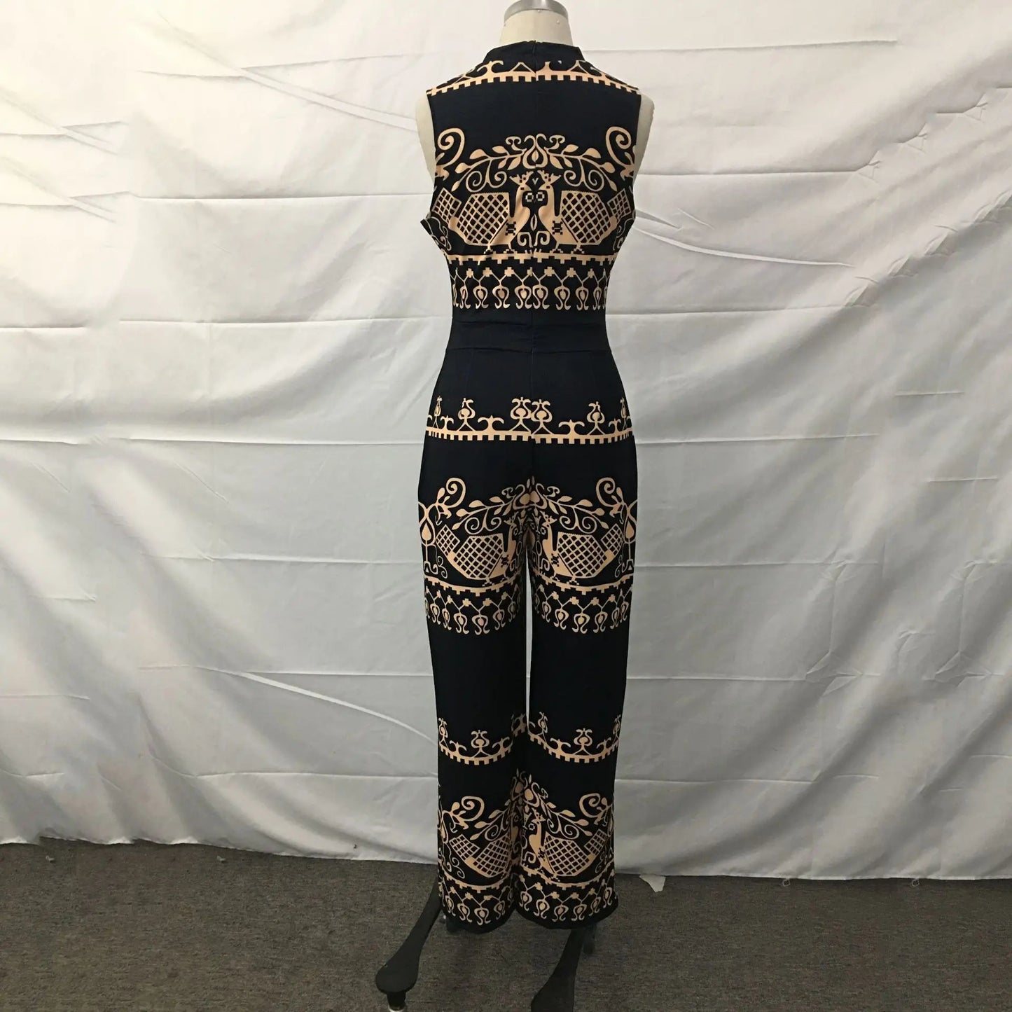 Elegant Women's Wide-leg Long Jumpsuit Spring And Summer Fashion Printed Sleeveless Casual Mid-waist Straight Jumpsuit Trousers