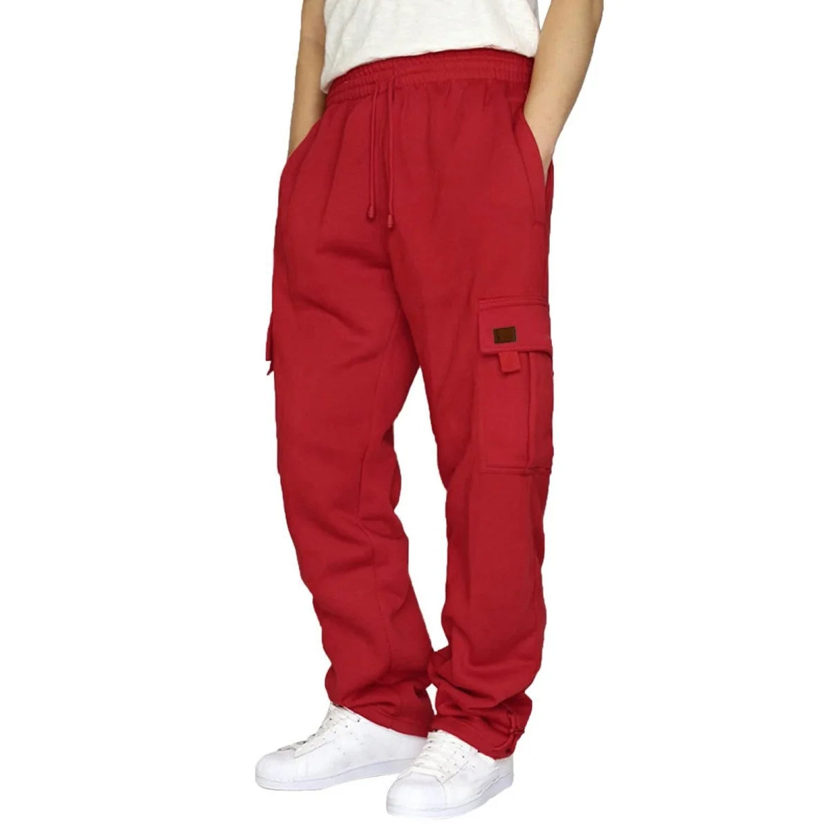 Men's Fashionable Work Pants With Winter Insulation, Multiple Pockets, Drawstring Fastening, Warm And Loose Casual Trousers