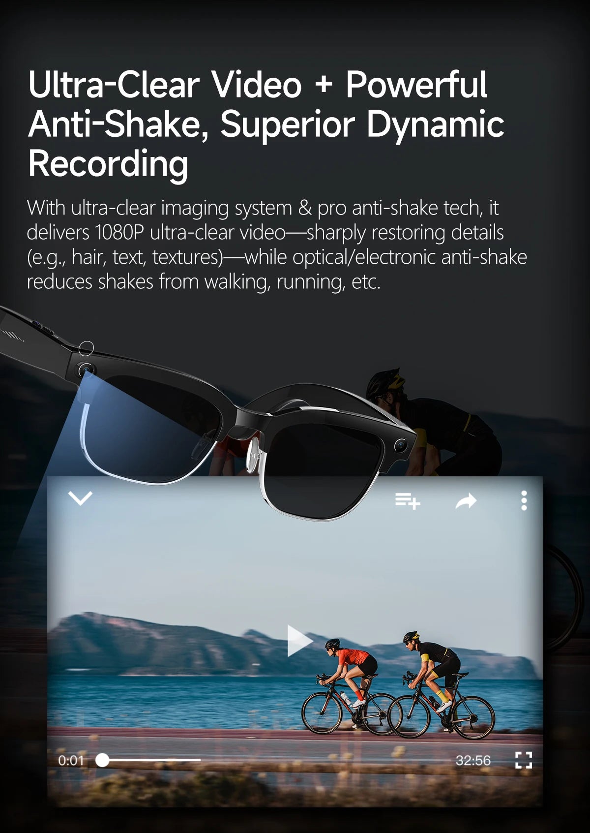 AI Smart Translation Smart Glasses 8 Million HD Camera Optical Image Stabilization Dual Microphone Noise Reduction Smart Glasses