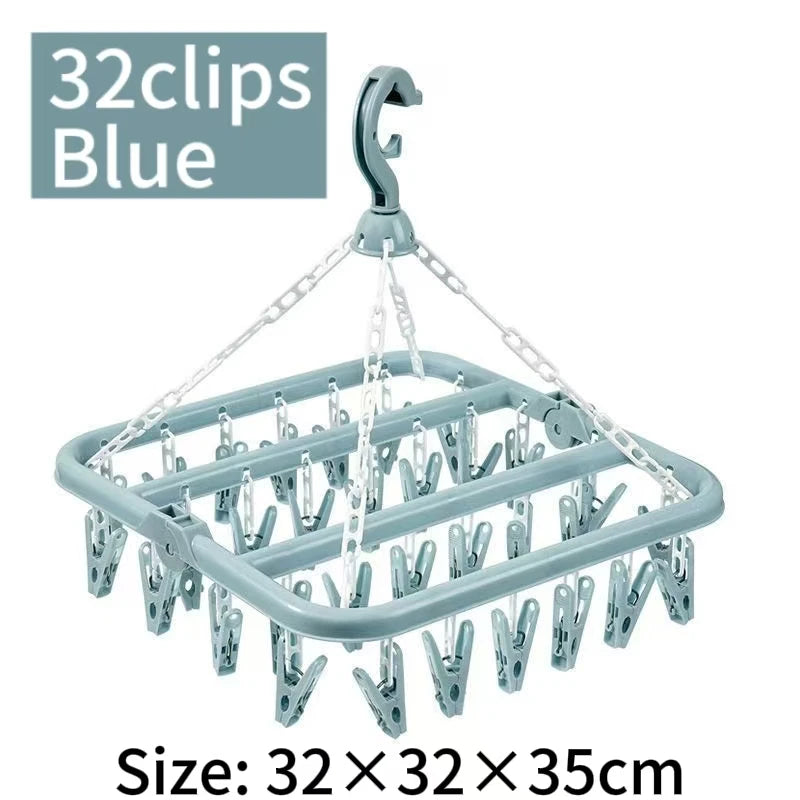 Clothes Drying Hanger with 32 Clips and Drip Foldable Hanging Rack  Laundry Clothes Hanger for Drying Socks Lingerie underwear