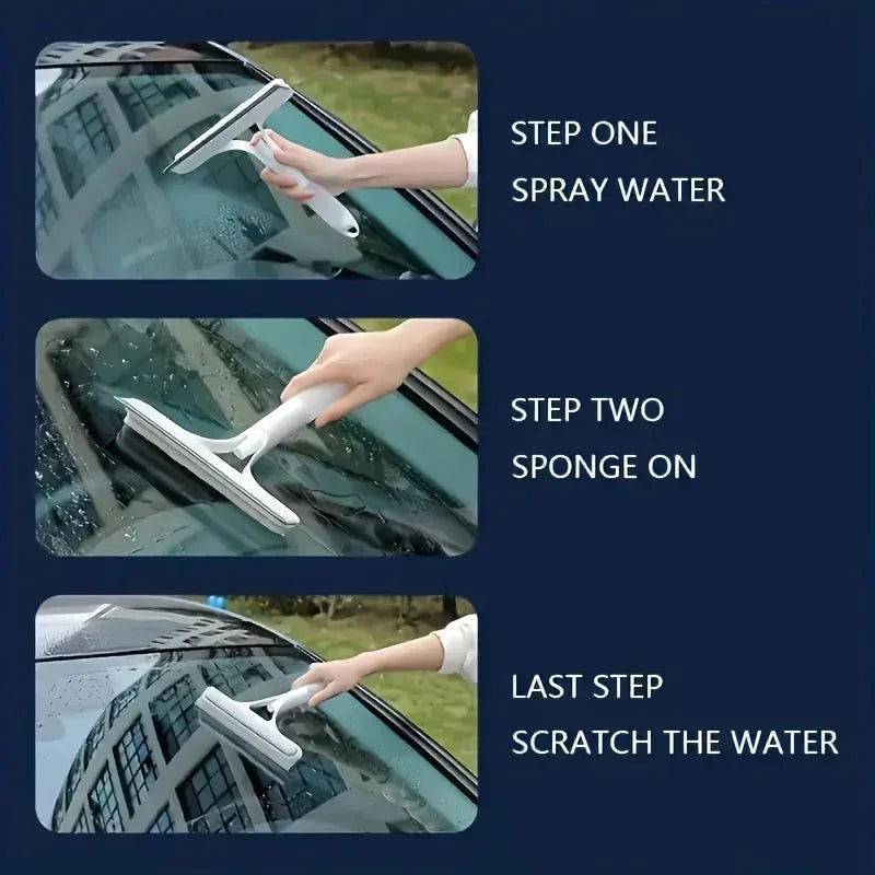 Three-in-one glass wiper with spray bottle, double-sided mirror, non-detachable wiper blade, baffle care set
