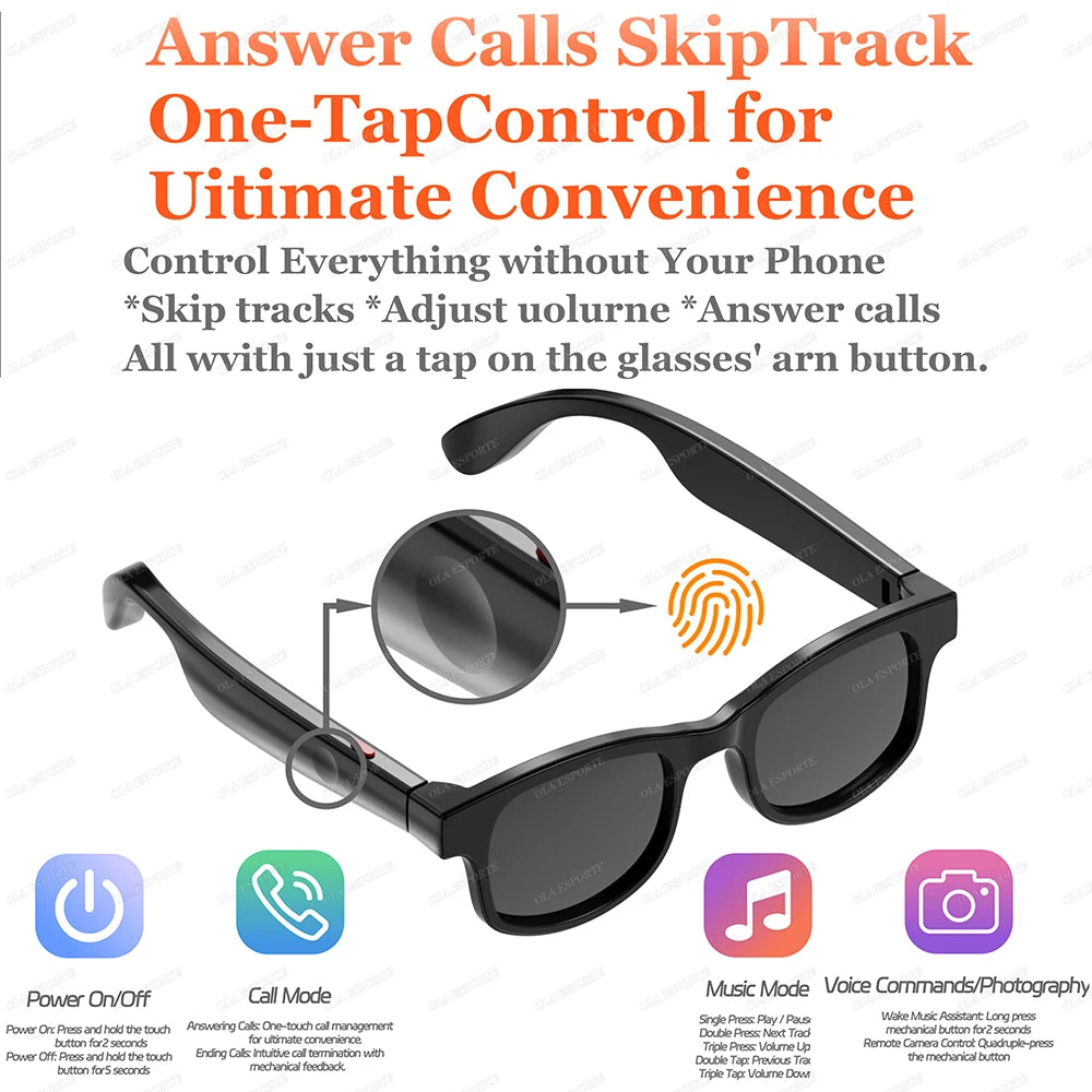 AI Smart Glasses Anti Blue Light Bluetooth 5.3 Wireless Call Music Playback Voice Assistant Amart Glasses Waterproof Sunglasses
