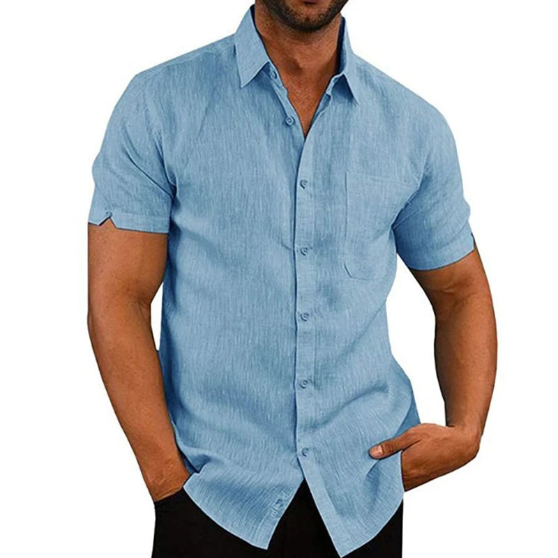 Summer Male Shirts Blouses Cotton Linen Shirt For Men Short Sleeve Formal Shirts Business Social Shirt Casual Top Man Clothes