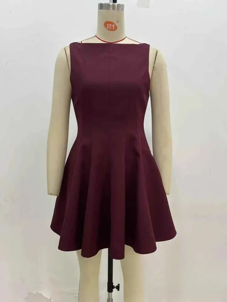 KONDALA Vintage Casual Chic  Women Dress Solid Sleeveless O-Neck Zipper Mini Dress New Fashion 2025 Spring Summer Female Dress