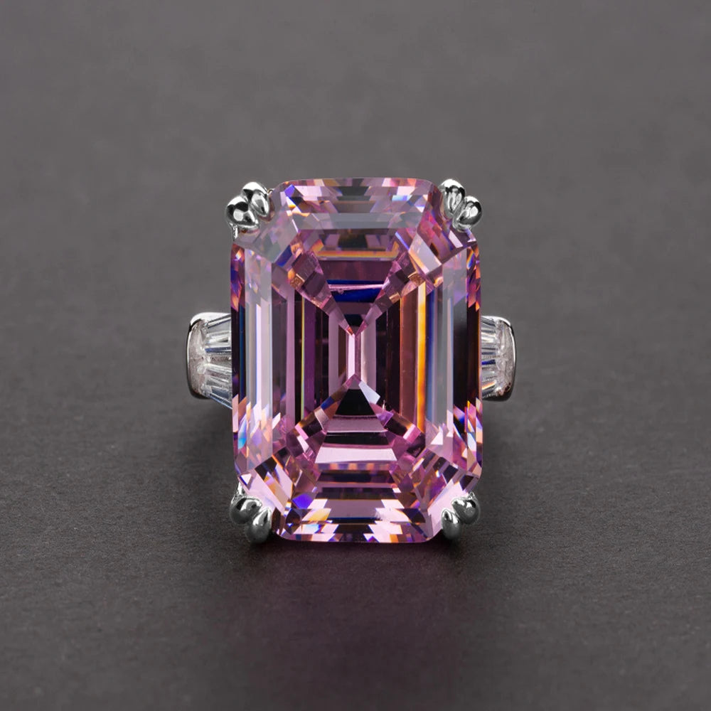 New Simple Shiny Big Rectangle Zircon Women Rings White/Pink Stones Available Bridal Wedding  Top Quality Noble Lady