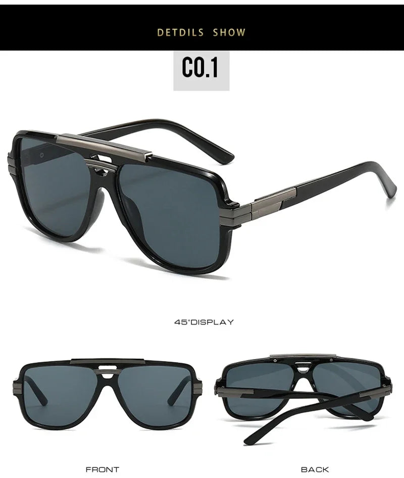 SO&EI Retro Square Double Bridges Men Sunglasses Fashion Brand Designer Shades UV400 Women Gradient Sun Glasses
