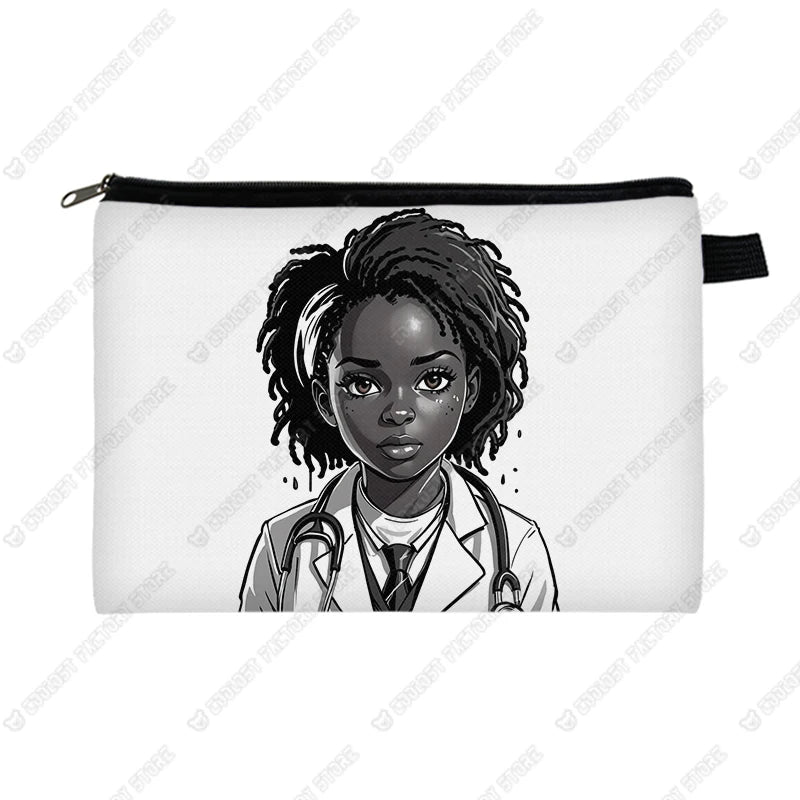 Genius Black Girl Cosmetic Case Musicians Astronauts Nurses Makeup Bags Lipstick Phone Napkin Storage Pouch Women Toiletries Bag