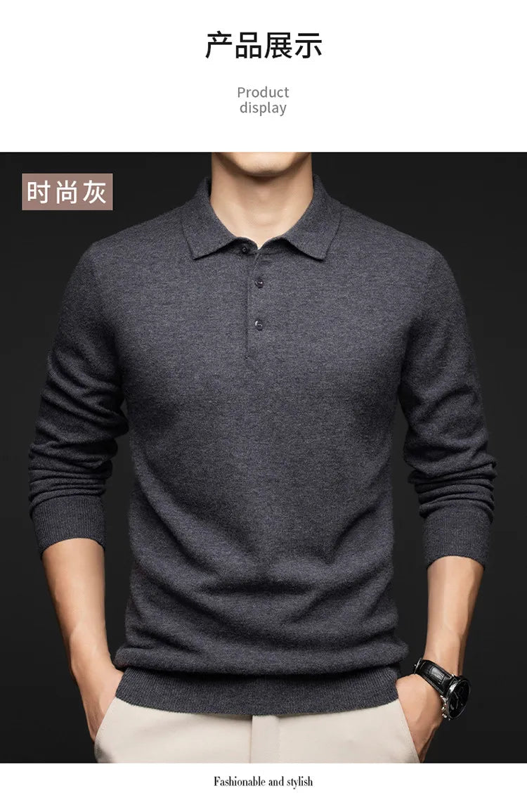 100% Australian Merino Wool Sweater, 360g Thickened Anti-Pilling, Polo Collar Gold Quality Pullover
