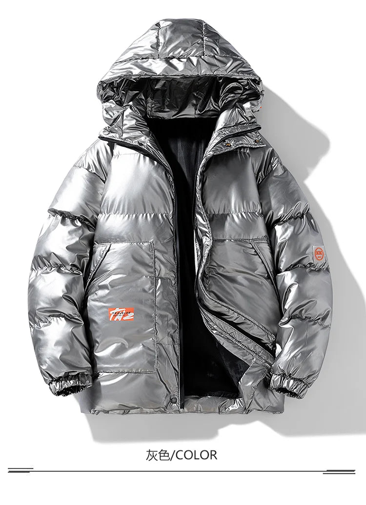 Men Parkas Thicken Warm Coat Men's Solid Color Parkas Coat Men's Fashion New Streetwear Winter Jacket Mens Glossy Black Jackets