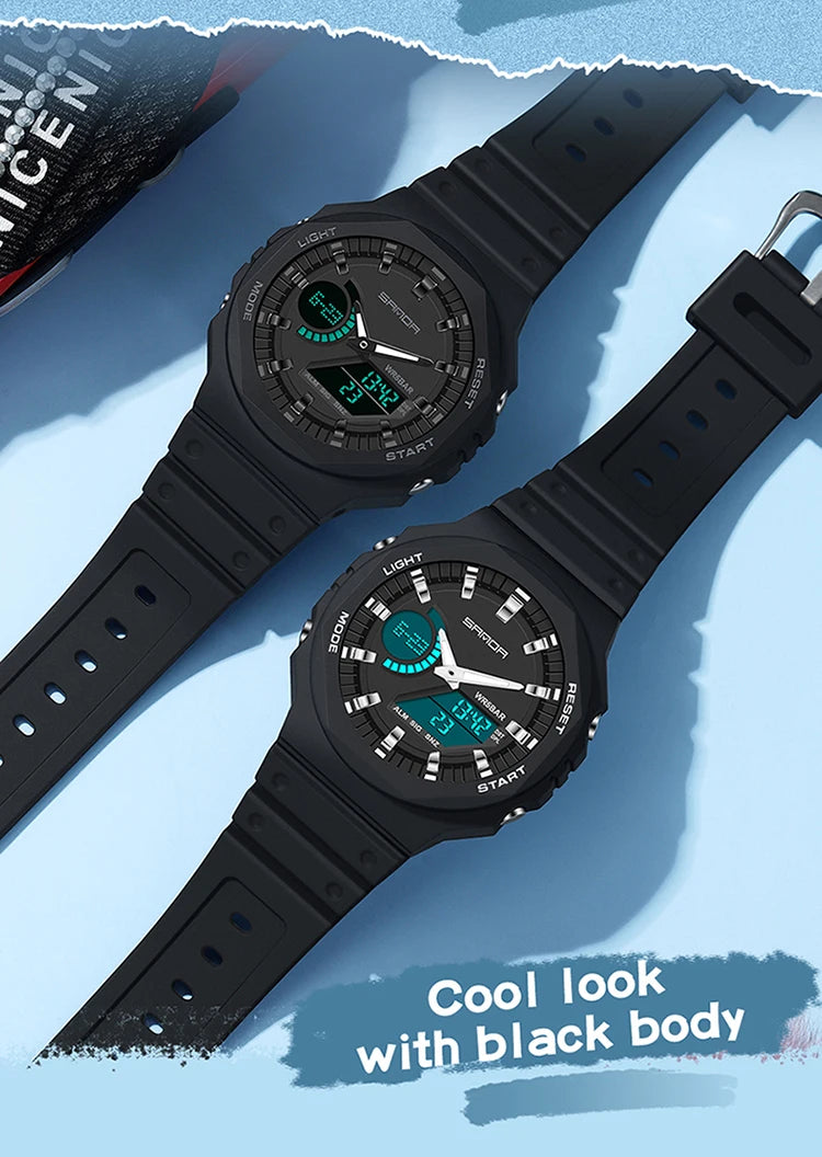 SANDA Top Luxury Men's Quartz Watches Waterproof Men Military Sport Watch Relogio Masculino Dual Display LED Digital Wristwatch