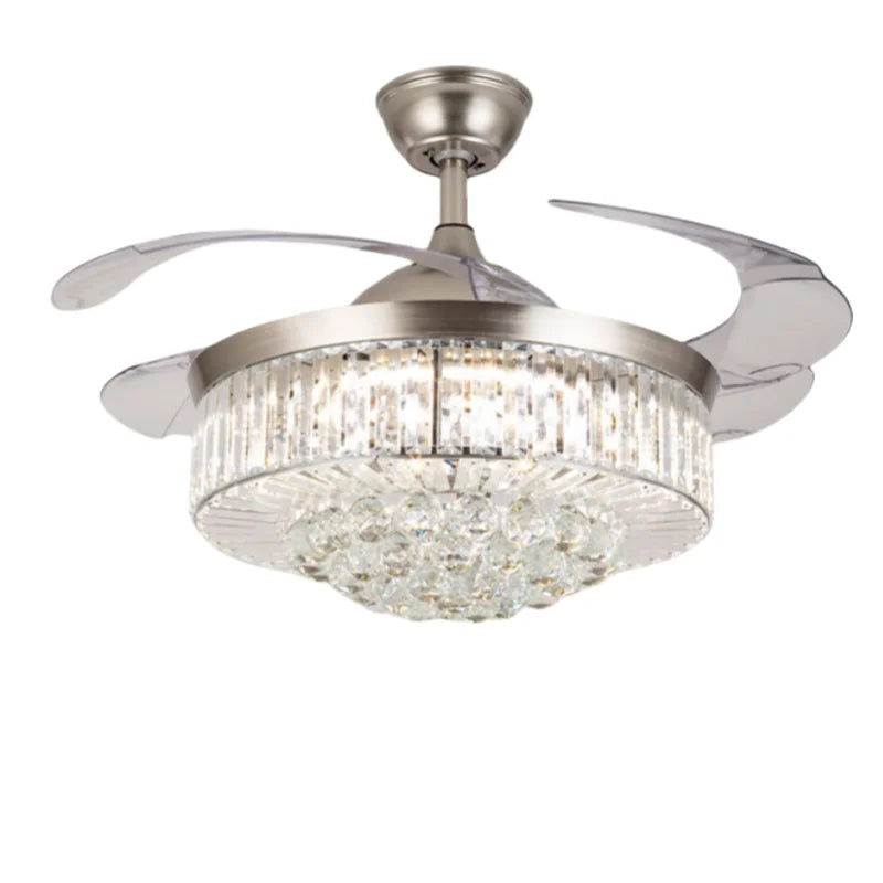 Reversible Chandelier Crystal Ceiling Dimming Modern Ceiling Fan Remote Control Retractable Invisible Blades  Fan with Stepless