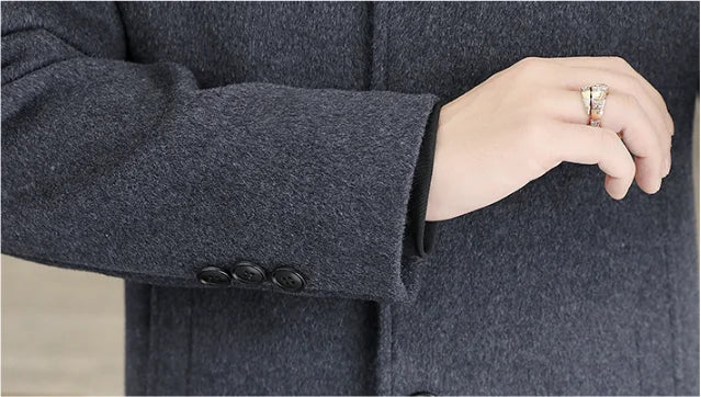 Men's Long Wool Coat High Quality Trendy Fashion Handsome Solid Color Wool Trench Coat with Removable Thickened down Inner Liner