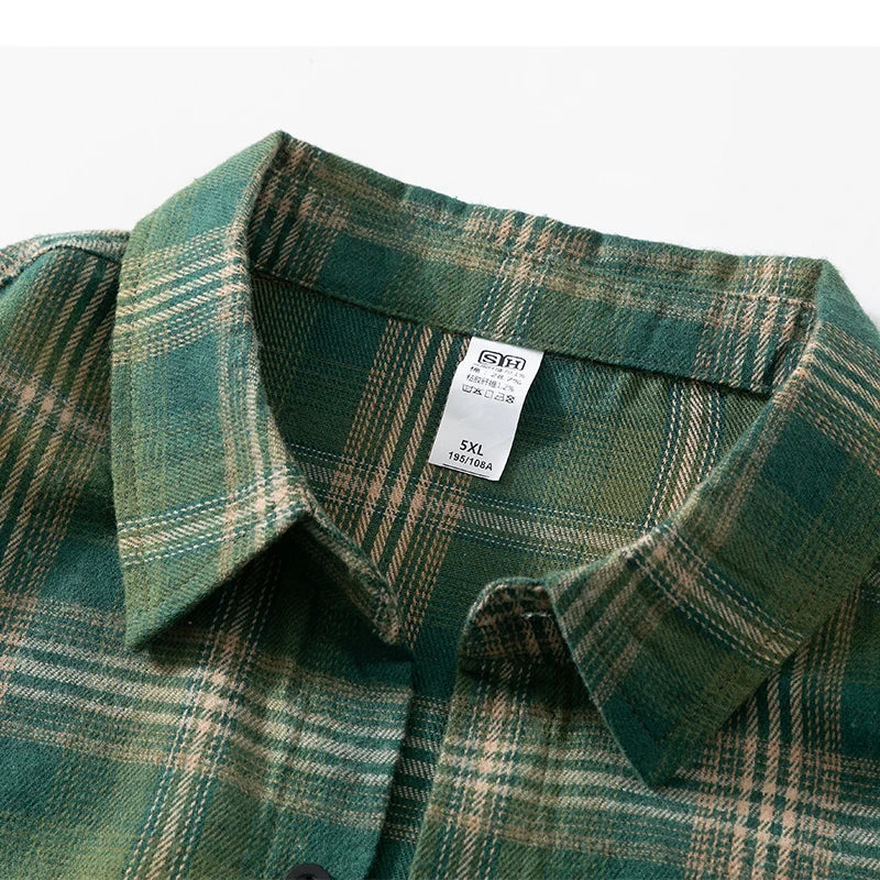 Plus Size 10xl 9xl Shirt Men Spring Summer Oversized Vintage Plaid Shirt 5xl 6xl 7xl 8xl Large Size Leisure Blouse Male