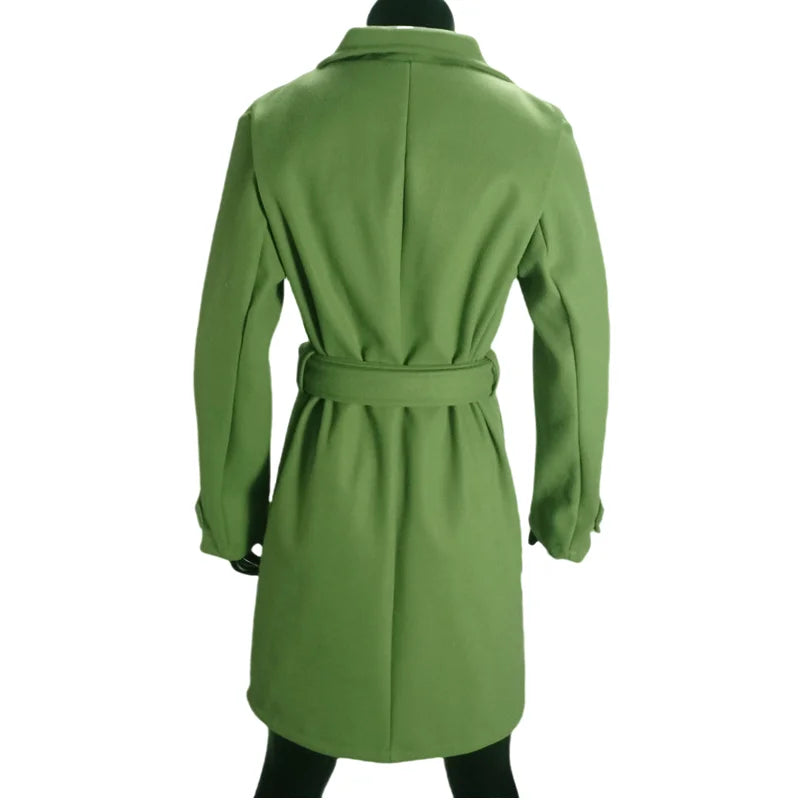 Women's Wool Blend Coat Winter Warm Single Breasted Jacket with Turn-down Collar Long Outerwear Female Clothing