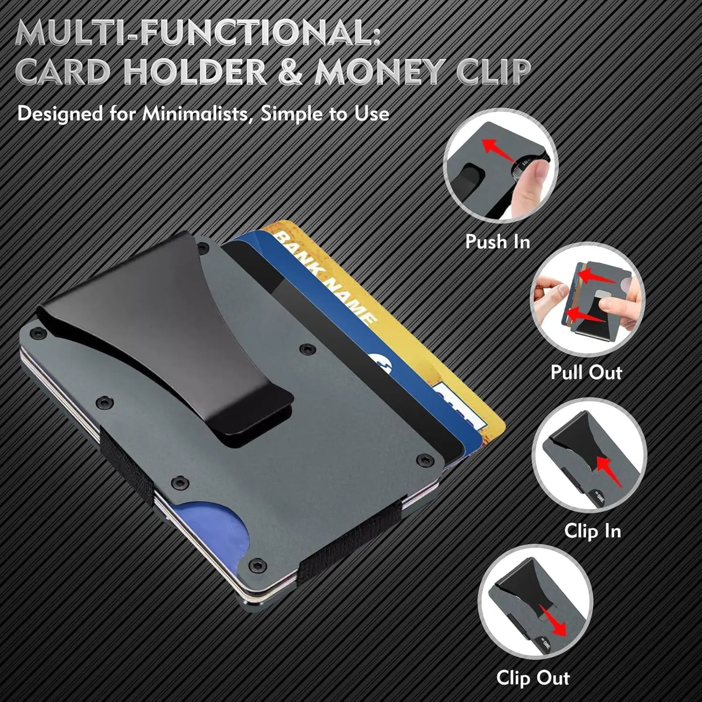 Minimalist Wallet for Men & Women - Slim RFID Wallet, Scratch Resistant, Credit Card Holder & Money Clip, Easily Removable Money