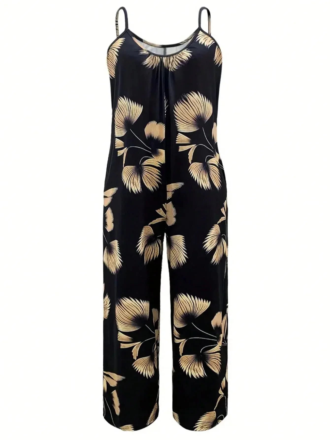 Plus Size 1XL-5XL Spring Summer Women's Wide Leg Fashionable Leaf Print Jumpsuit Pants Overalls Women Casual Long Overalls