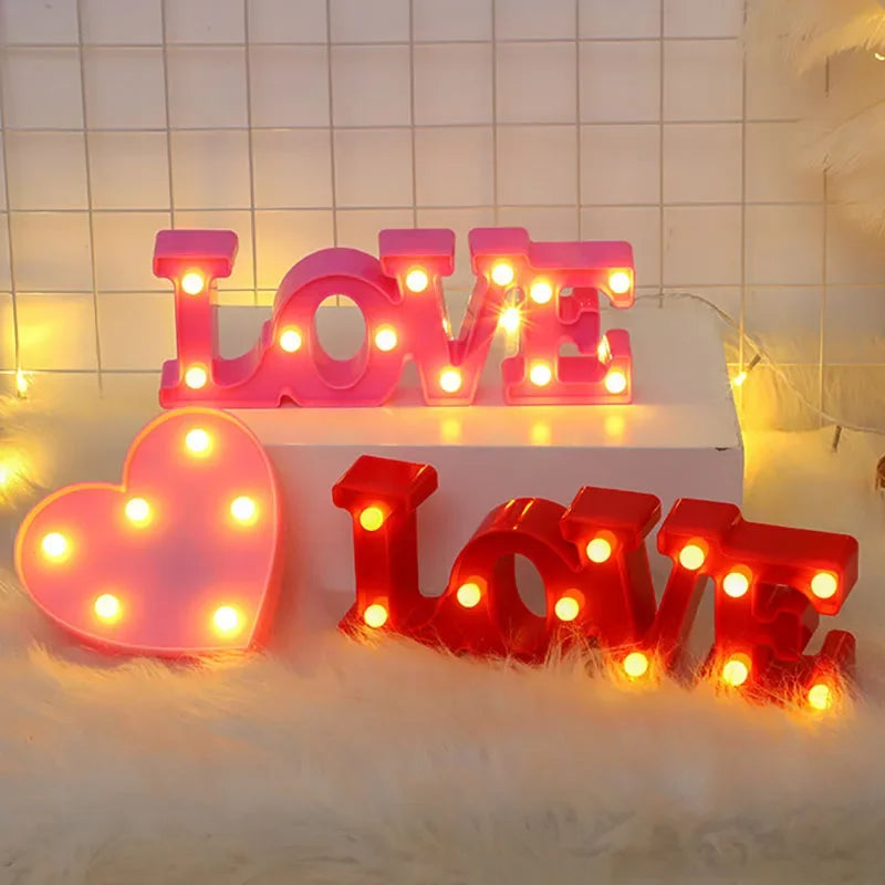 Romantic Valentine's Proposal 3D LOVE LED Letter Sign Night Light Heart Marquee Table Lamp Lanterns Lamp for Christmas Wedding