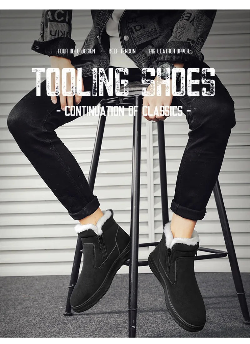 2025New Winter Men's Boots Fashion High-top Cotton Shoes Plush Warm Fur Snow Boots Suede Casual Ankle Boots for Men Botas Hombre