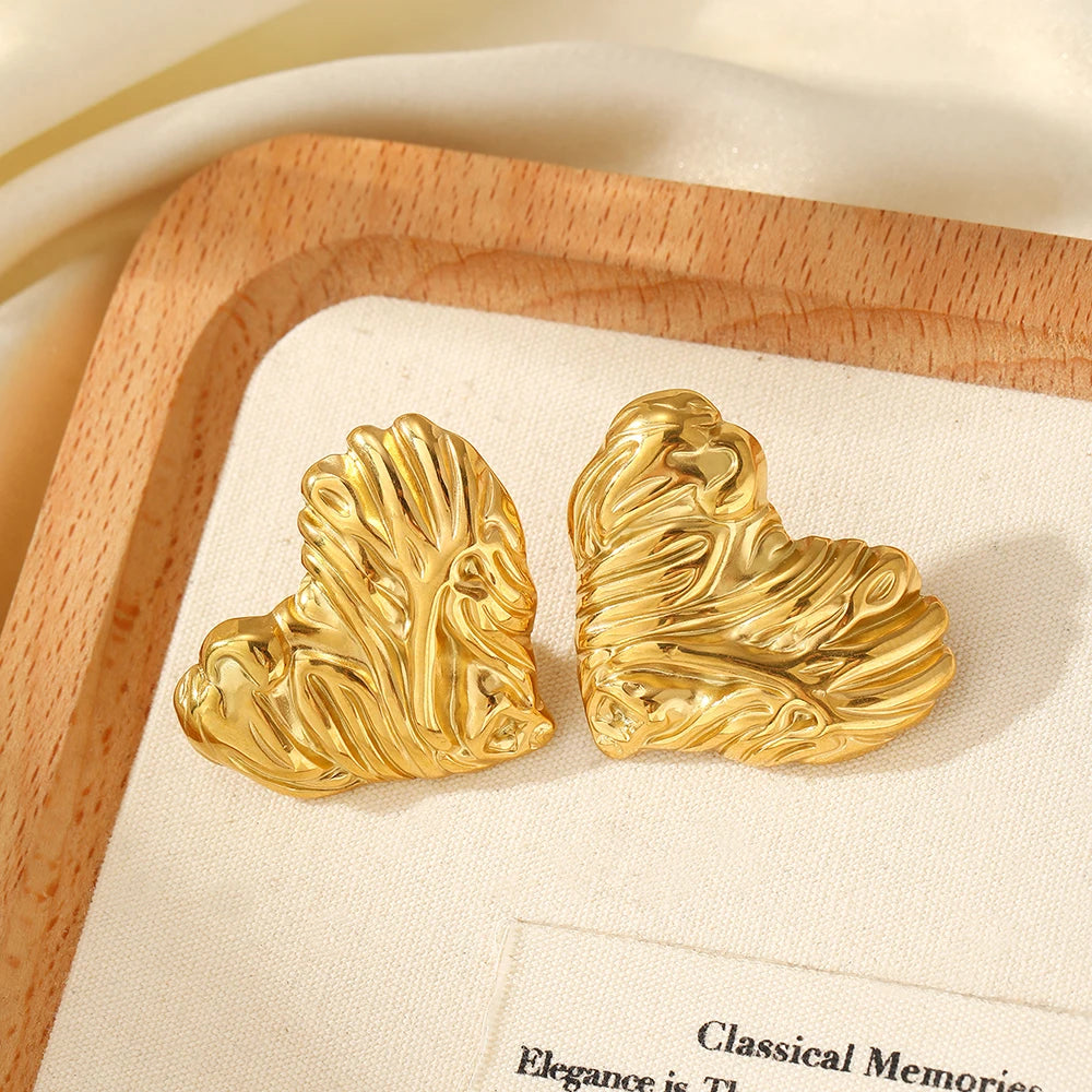 Stainless Steel Earrings Ripple Irregular Heart Earrings for Women Vintage Sweet Premium Jewelry Valentine's Day Anniversary Gif