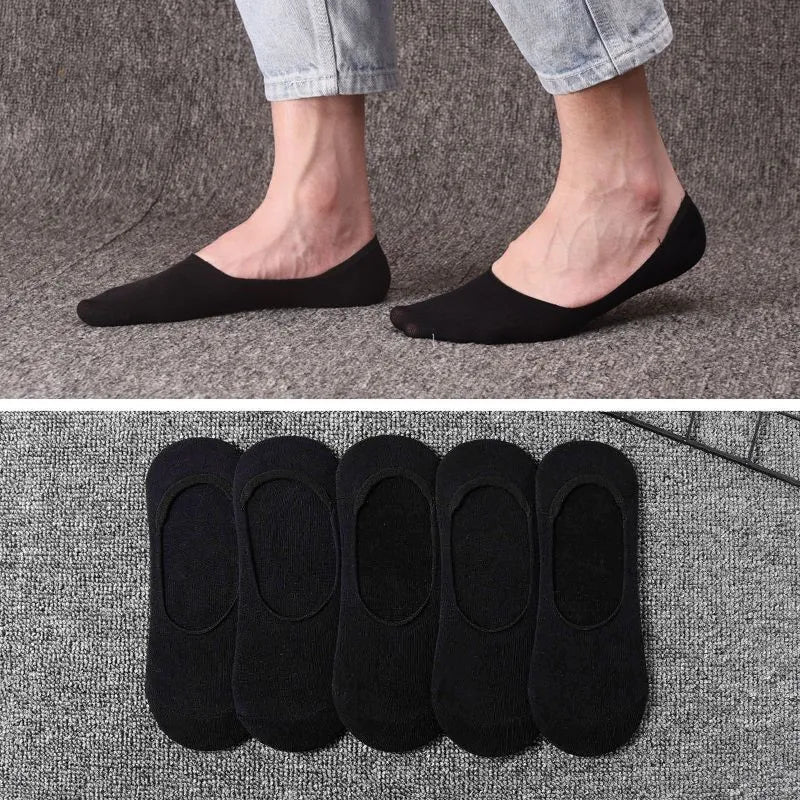 5 Pairs Plus Size 47,48 Mens Boat Socks Large Summer Non-slip Silicone Invisible No Show Sock Slippers Cotton Black Sporty Meias