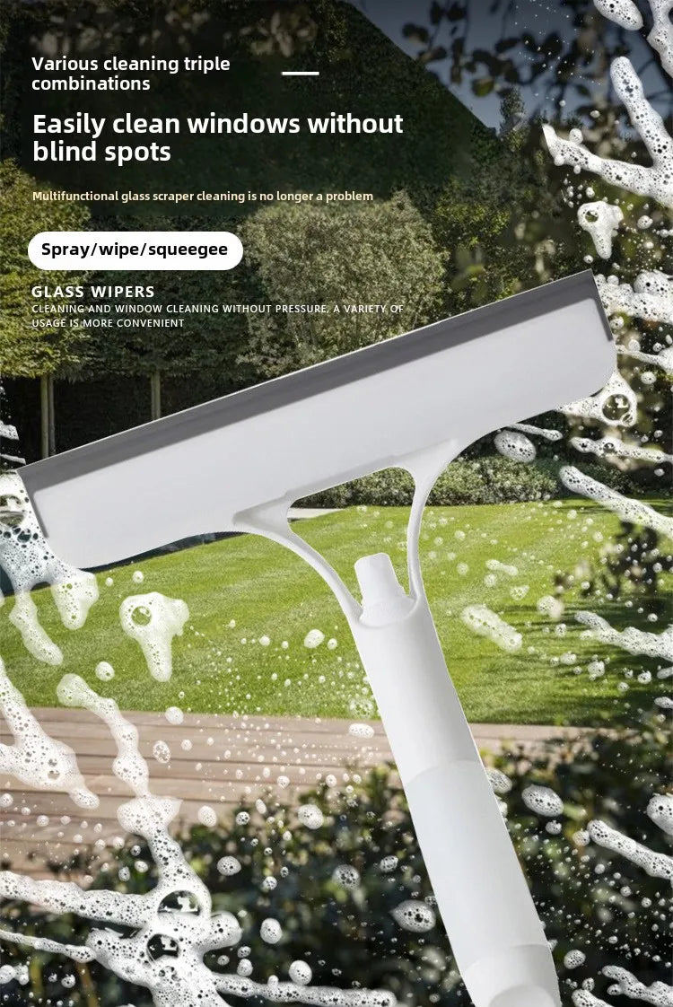 Three-in-one glass wiper with spray bottle, double-sided mirror, non-detachable wiper blade, baffle care set