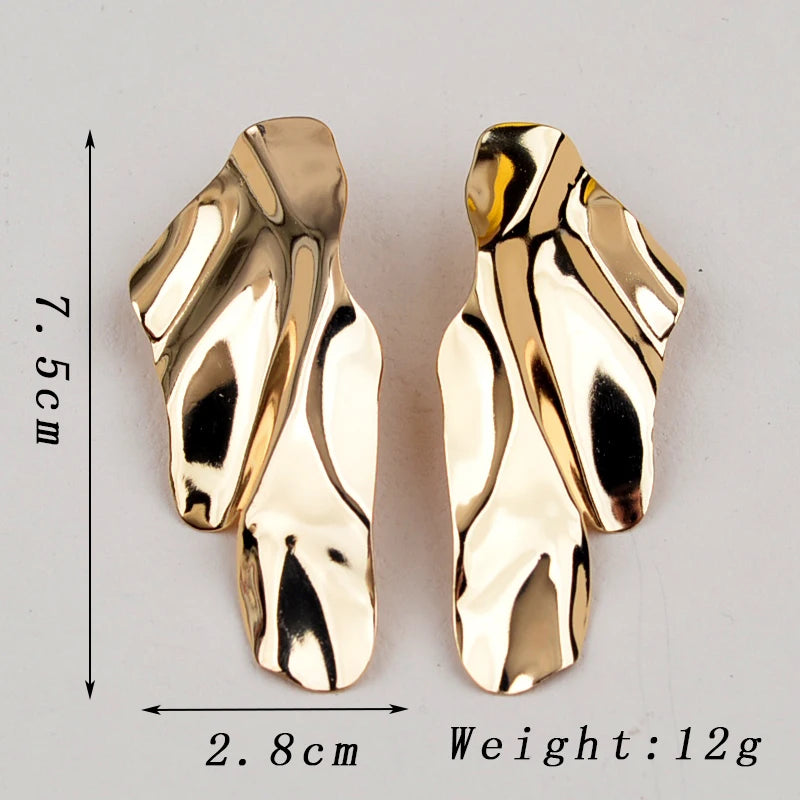 European Exaggerate Metal Statement Earrings for Women Vintage Fashion Round Star Leaf Irregular Geometry Long Earrings Jewelry