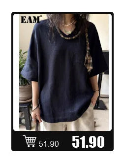 [EAM] Loose Fit Black Denim Big Size Sweatshirt New High Collar Long Sleeve Women Big Size Fashion Spring Autumn 2026 1K166