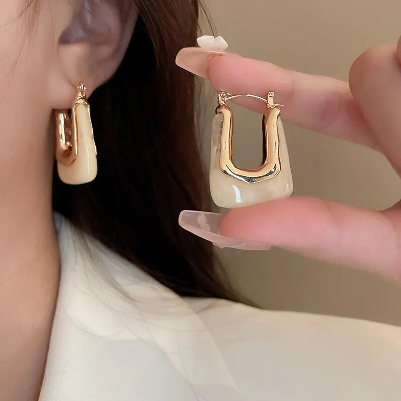 Green Pink Transparent Resin Earrings For Women Girls Geometric Irregular Stud Earrings 2023 New Trendy Ear Jewelry for Party B