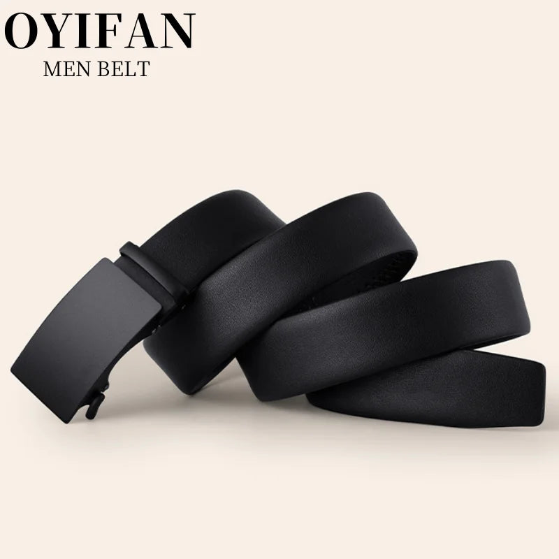 Simple men's belt black automatic buckle ratchet belt genuine leather belt best match jeans suit pants business casual belt men