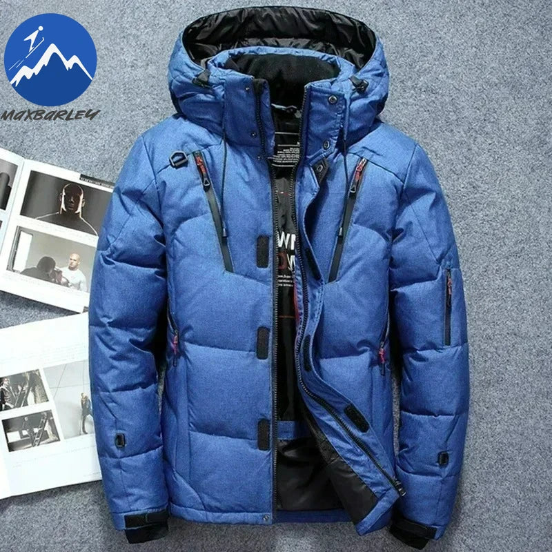 Winter Thickened Men Down Jacket Climbing Hunting Hooded Warm White Duck Down Coat Man Casual Lightweight Puffer Jacket Ski Snow